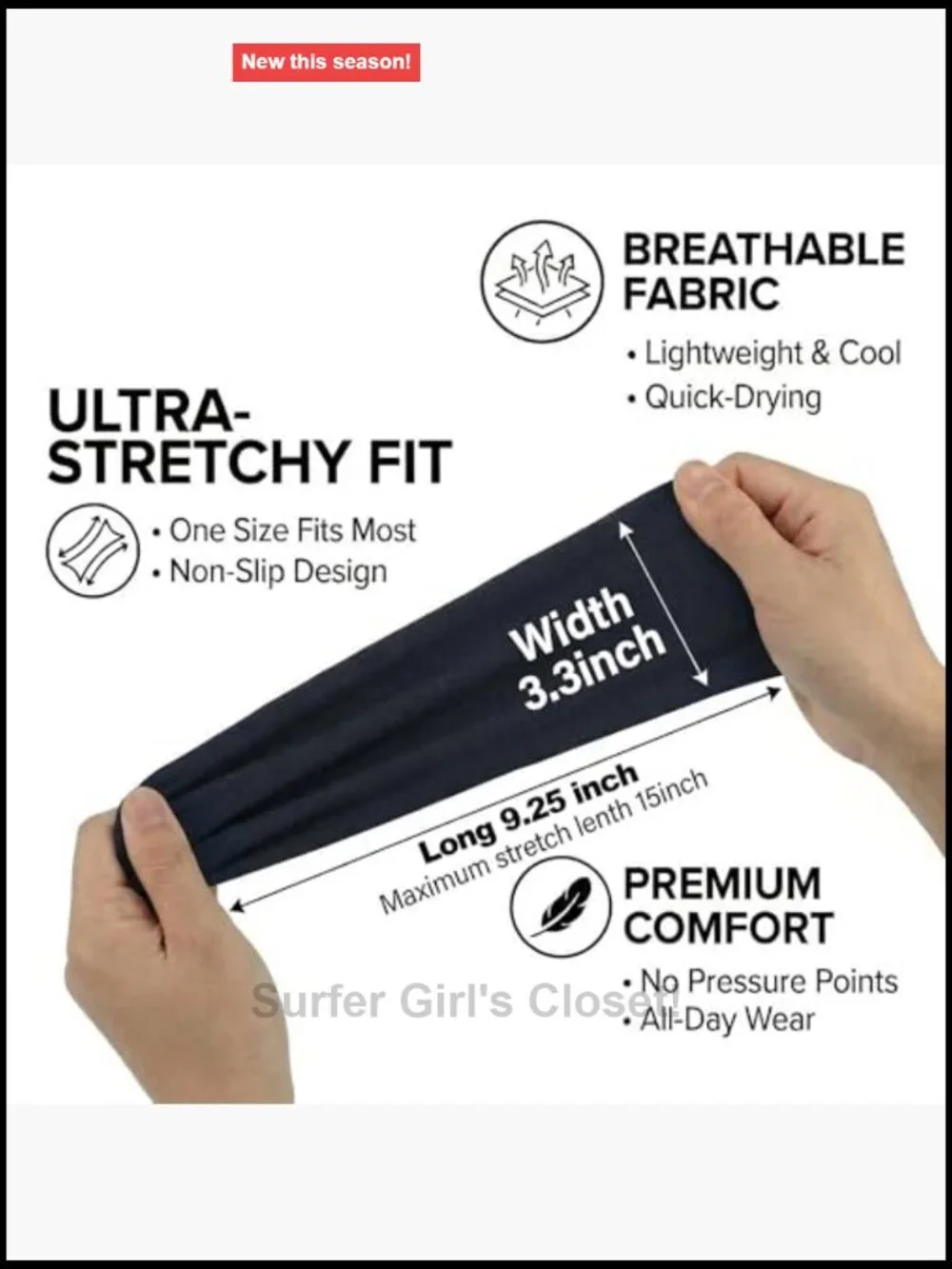 Non Slip Soft Wide Headbands - Sweat Wicking Stretchy for Yoga & Workouts